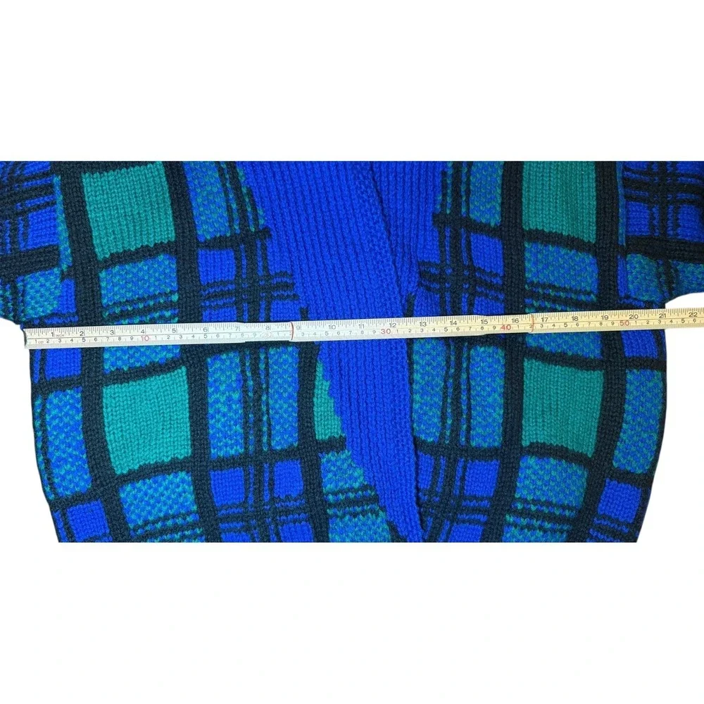 CARLISLE SPORT Plaid Wool Knit Sweater Jacket Blue Green Black Gold‎ Button M